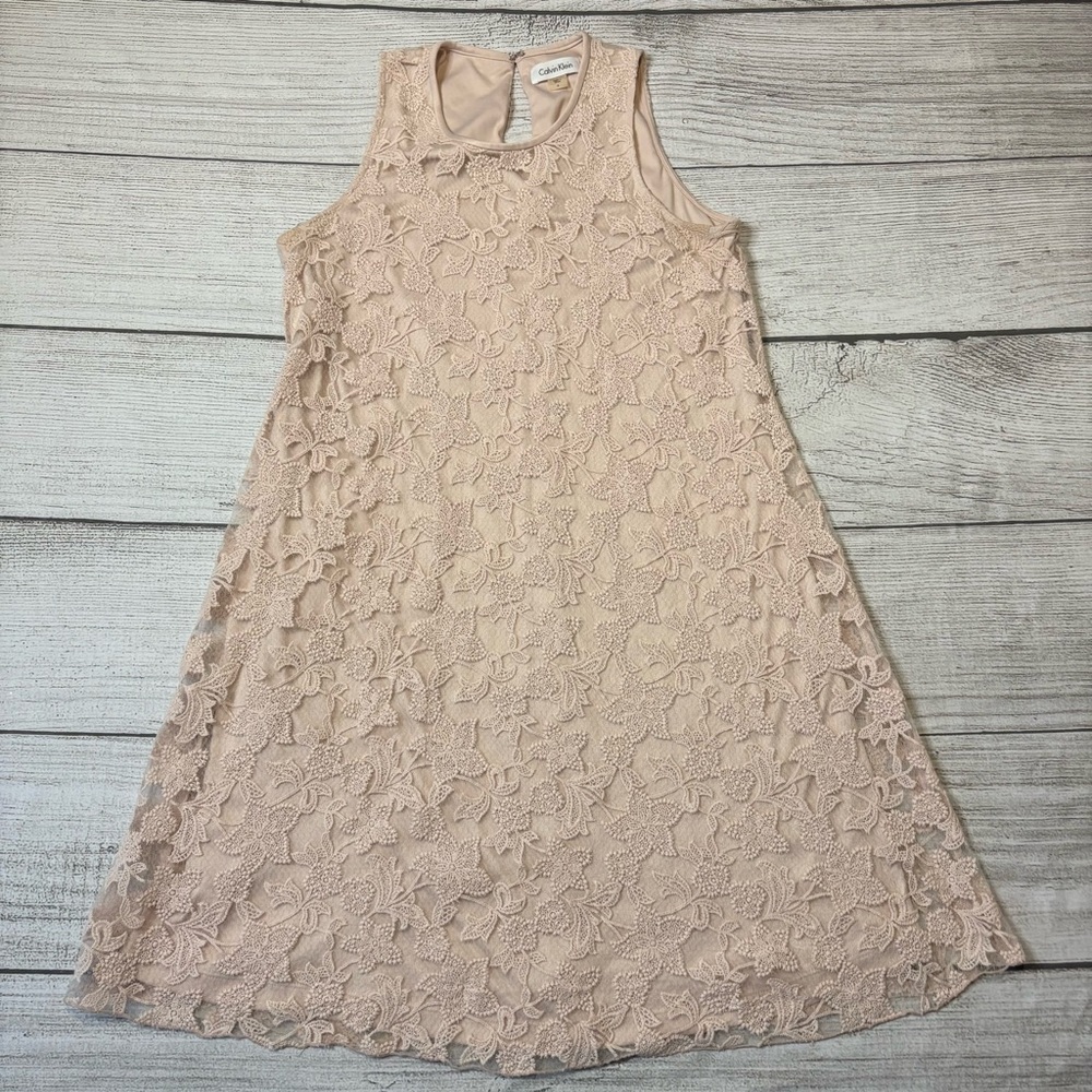Calvin Klein Women's‎ Sleeveless Blush Pink Lace Overlay Keyhole Back Dress Sz 6